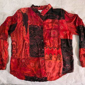 Chico's Red Patterned Silk Shirt
